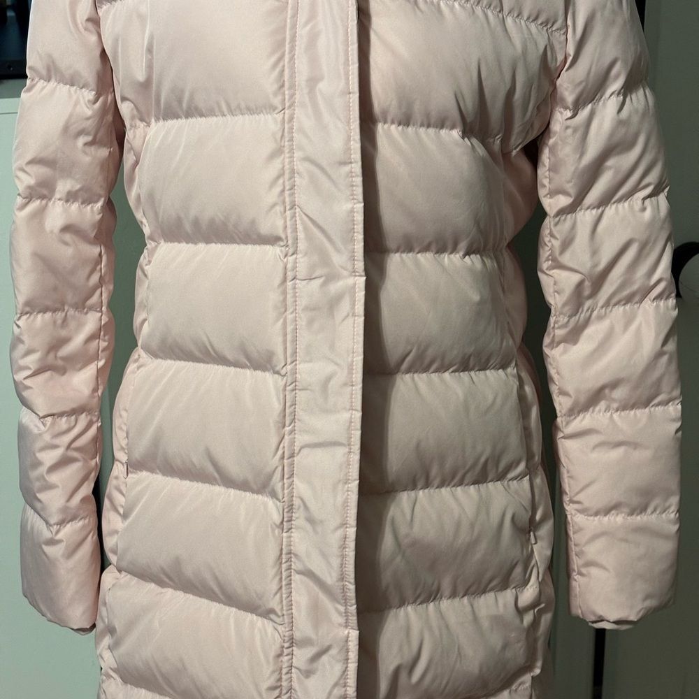 Lands’ End Light Pink Women's Down Fur-Trimmed Hood 3/4 Length Puffer Coat SMALL - Picture 4 of 6